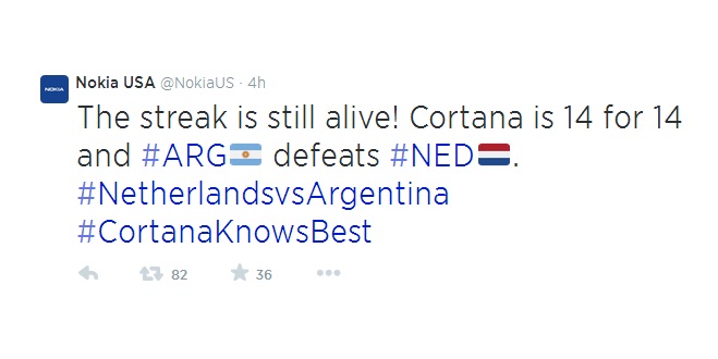 เฮ้ย แม่นเวอร์อ่ะ ! Cortana รักษาสถิติได้อย่างเหนียวแน่น ยังคงทายผลฟุตบอลโลกถูก 100 % จำนวน 14 นัดแล้ว