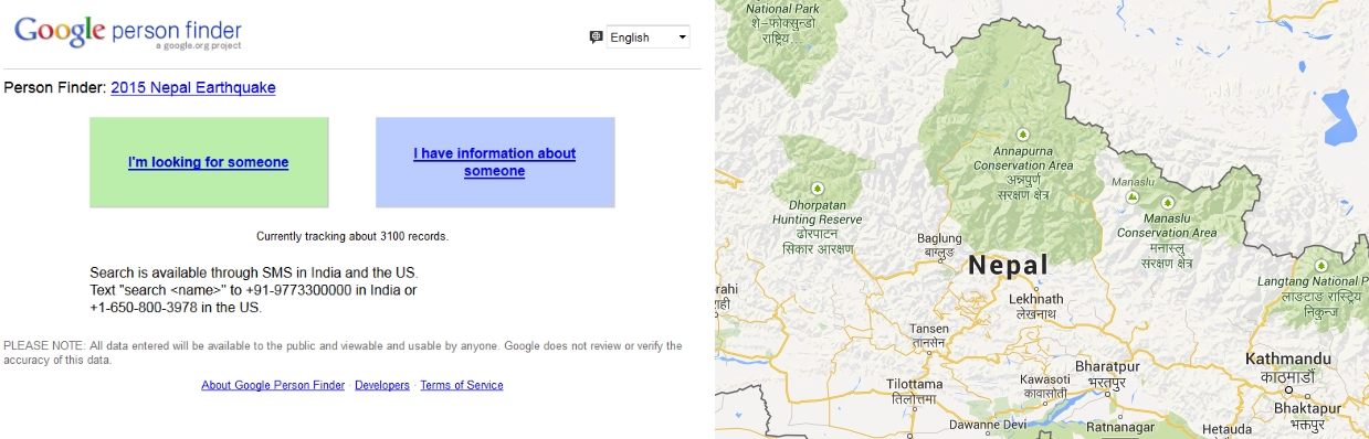 Google ปล่อยบริการพิเศษ “person finder” เพื่อค้นหาชื่อผู้อยู่ในประเทศเนปาล