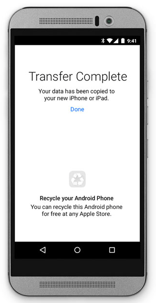 เมื่อโอนข้อมูลเสร็จแล้ว แอปเปิ้ลบอกว่ารับ Recycle โทรศัพท์ Android ของคุณด้วยนะ :P