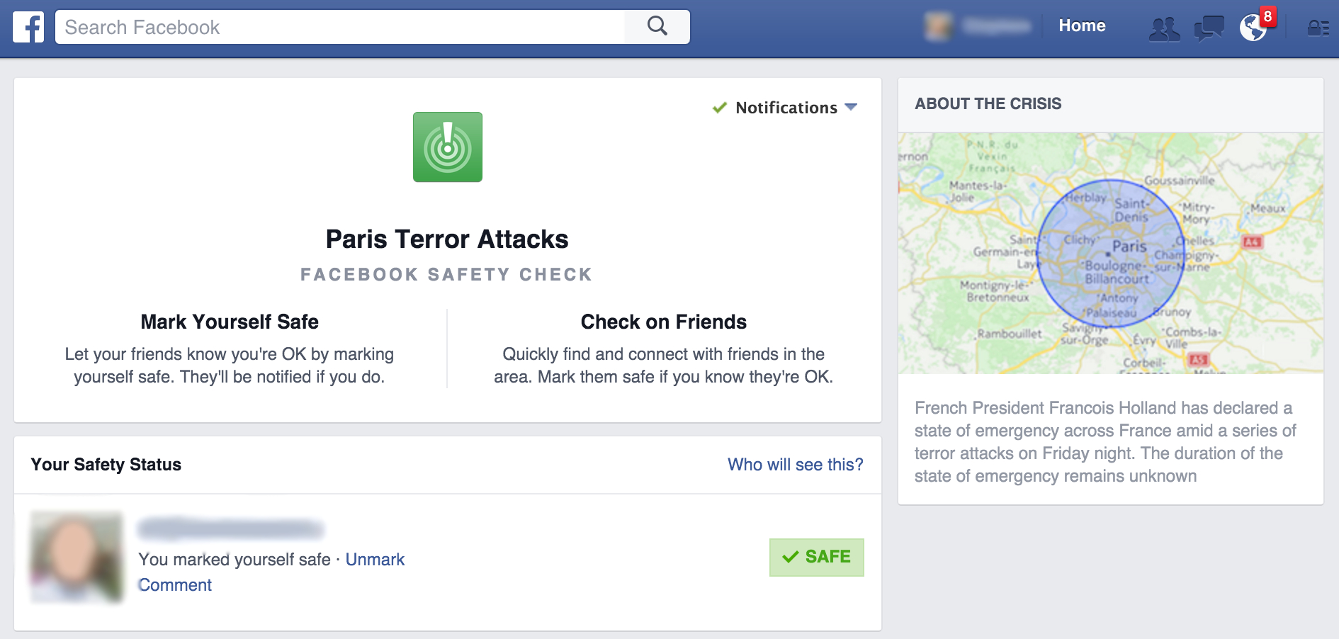 Facebook ช่วยเช็ค!!!!! Paris Terror Attacks