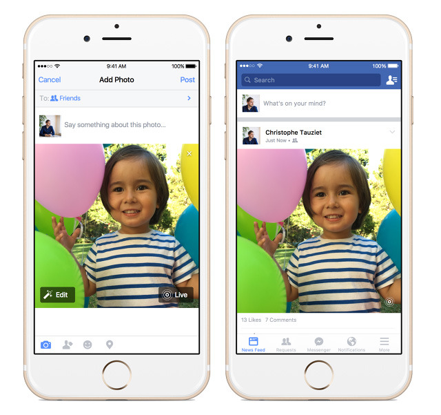 Facebook เริ่มทดสอบอัปโหลดภาพ Live Photos แล้ว