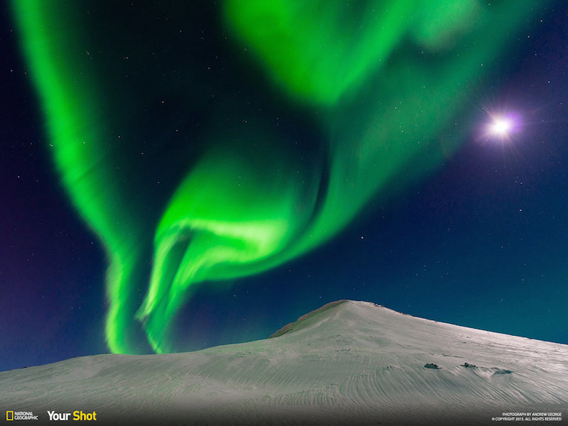 Last night's aurora borealis in Iceland with moonlight.