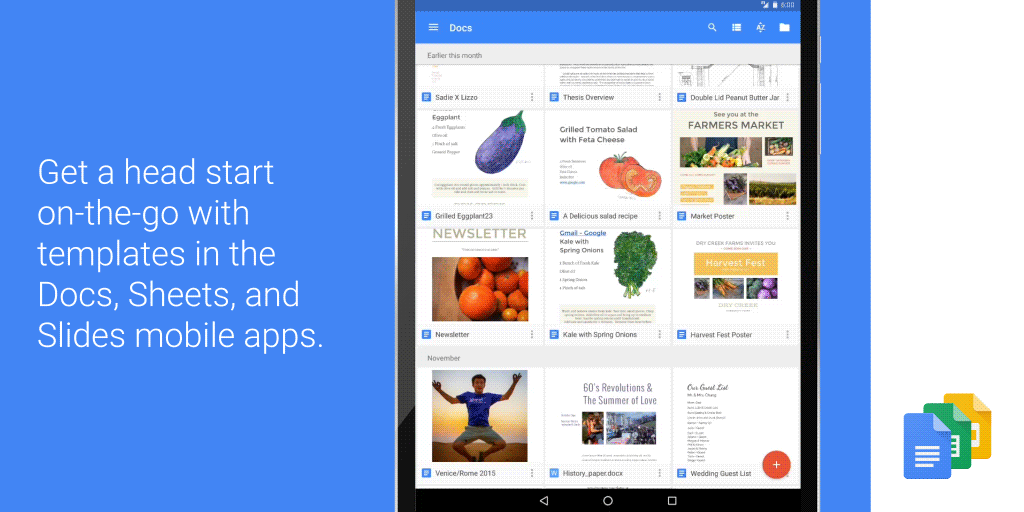 Google Docs, Sheets และ Slides ในสมาร์ทโฟนอัพเดทแล้วสร้างไฟล์จากเทมเพลตได้แล้ว