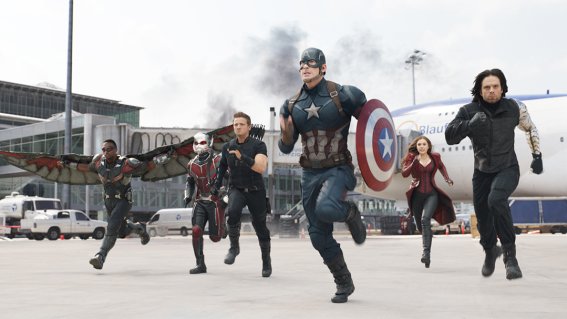 Marvel's Captain America: Civil War

L to R: Falcon/Sam Wilson (Anthony Mackie), Ant-Man/Scott Lang (Paul Rudd), Hawkeye/Clint Barton (Jeremy Renner), Captain America/Steve Rogers (Chris Evans), Scarlet Witch/Wanda Maximoff (Elizabeth Olsen), and Winter Soldier/Bucky Barnes (Sebastian Stan)

Photo Credit: Film Frame

© Marvel 2016