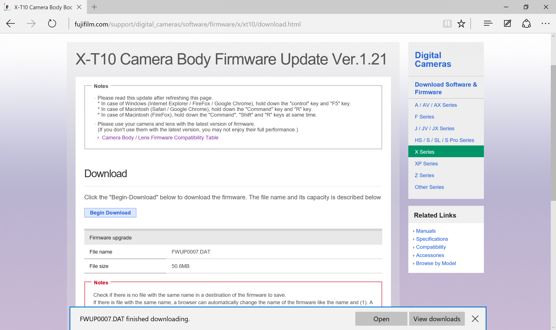 fuji firmware