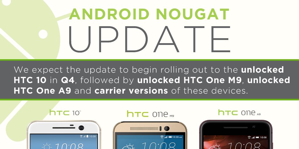 HTC ประกาศไทม์ไลน์อัพ Android 7.0 Nougat ออกมาแล้ว