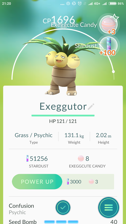 ตัวอย่างคือ ใส่ชื่อ Exeggutor, 