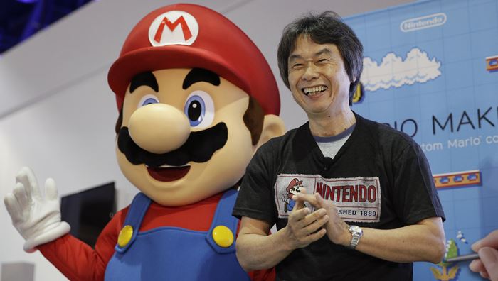Japanese video game designer Shigeru Miyamoto introduces the Nintendo's Mario Maker during a press event at the Nintendo booth at the Electronic Entertainment Expo on Wednesday, June 11, 2014, in Los Angeles. (AP Photo/Jae C. Hong)