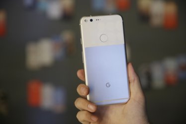 The new Google Pixel phone is displayed following a product event, Tuesday, Oct. 4, 2016, in San Francisco. Google launched an aggressive challenge to Apple and Samsung introducing its own new line of smartphones called Pixel, which are designed to showcase a digital helper the company calls "Google Assistant." The new phones represent a big, new push by Google to sell its own consumer devices, instead of largely just supplying software for other manufacturers. (AP Photo/Eric Risberg)