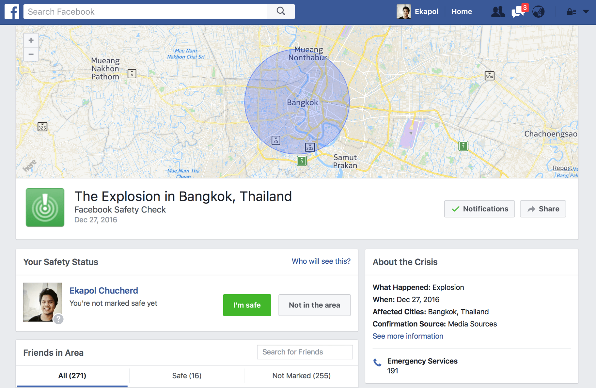 คิดว่าซ้อมแล้วกัน Facebook Safety Check เตือนพลาด คิดว่ามีระเบิดในกรุงเทพ