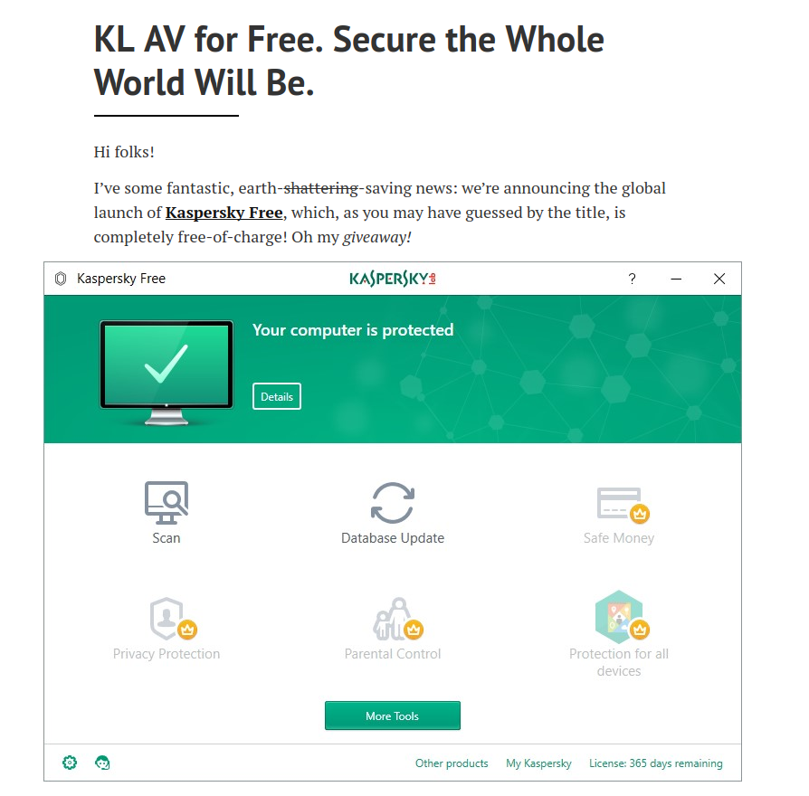 Software : Kaspersky เปิดตัว Anti Virus รุ่นฟรีแวร์  ปล่อยให้ดาวน์โหลดไปใช้แล้ว – Mju The Library