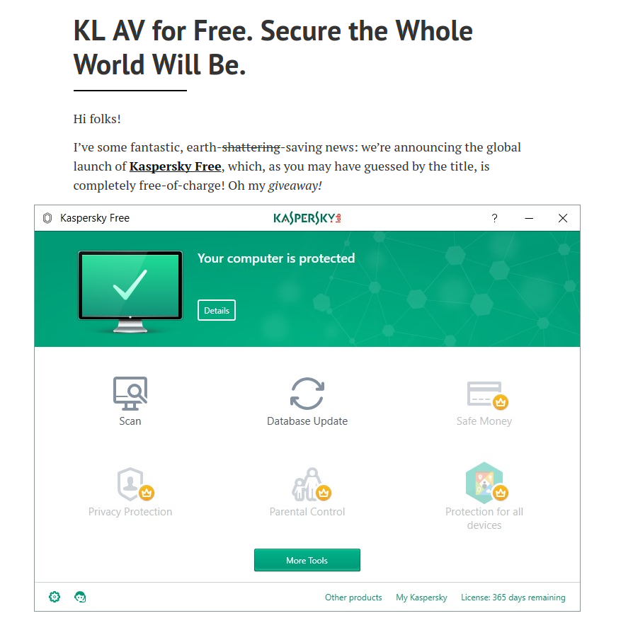 Software : Kaspersky เปิดตัว Anti Virus รุ่นฟรีแวร์ ปล่อยให้ดาวน์โหลดไปใช้แล้ว  – Mju The Library