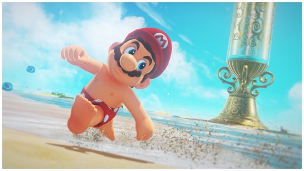 ชาวเน็ต ฮือฮาปู่นินปล่อยคลิปลุงหนวด Mario ใส่ชุดว่ายน้ำในเกม Super Mario Odyssey