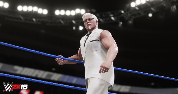 พบ ผู้พันแซนเดอส์ แห่ง KFC ลงสนามมวยปล้ำในเกม WWE 2k18