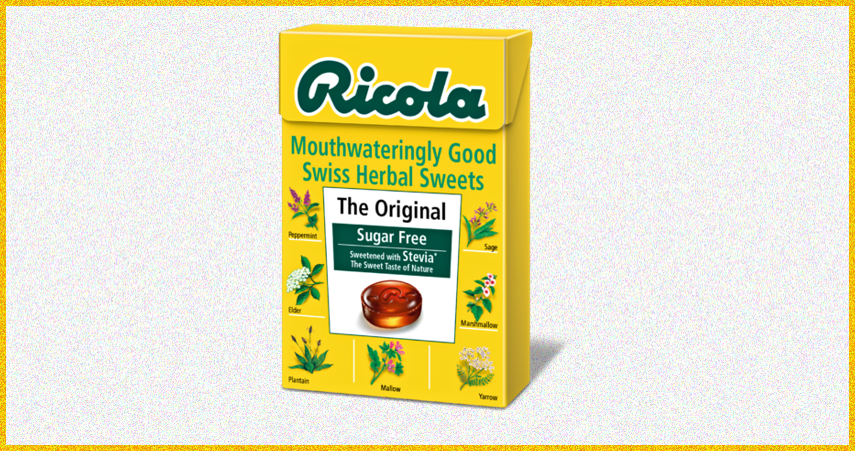 เจ็บคอทั่วเมือง กล่องเหลืองช่วยได้ เจาะข้างกล่อง Ricola ไม่ใช้น้ำตาลแล้วใช้อะไร?
