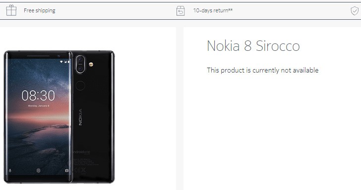 HMD Global อาจจะยุติการจำหน่าย Nokia 8 Sirocco แบบเงียบๆ หลังจากไม่พบหน้าเว็บสั่งซื้อใน Nokia.com อีกต่อไป