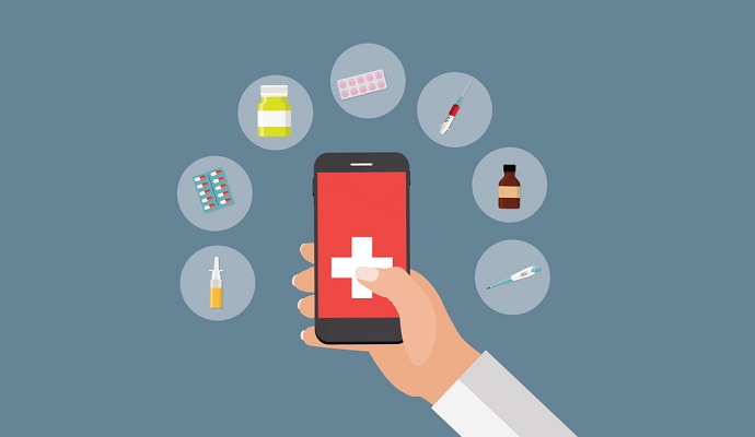 Mobile Apps Concept of Online Treatment and Health care in Modern Flat Style Vector Illustration EPS10