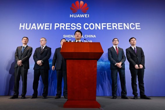 Huawei's rotating chairman Guo Ping speaks during a press conference in Shenzhen, China's Guangdong province on March 7, 2019. - Chinese telecom giant Huawei said on March 7 it was suing the United States for barring government agencies from buying the telecom company's equipment and services. (Photo by WANG ZHAO / AFP)