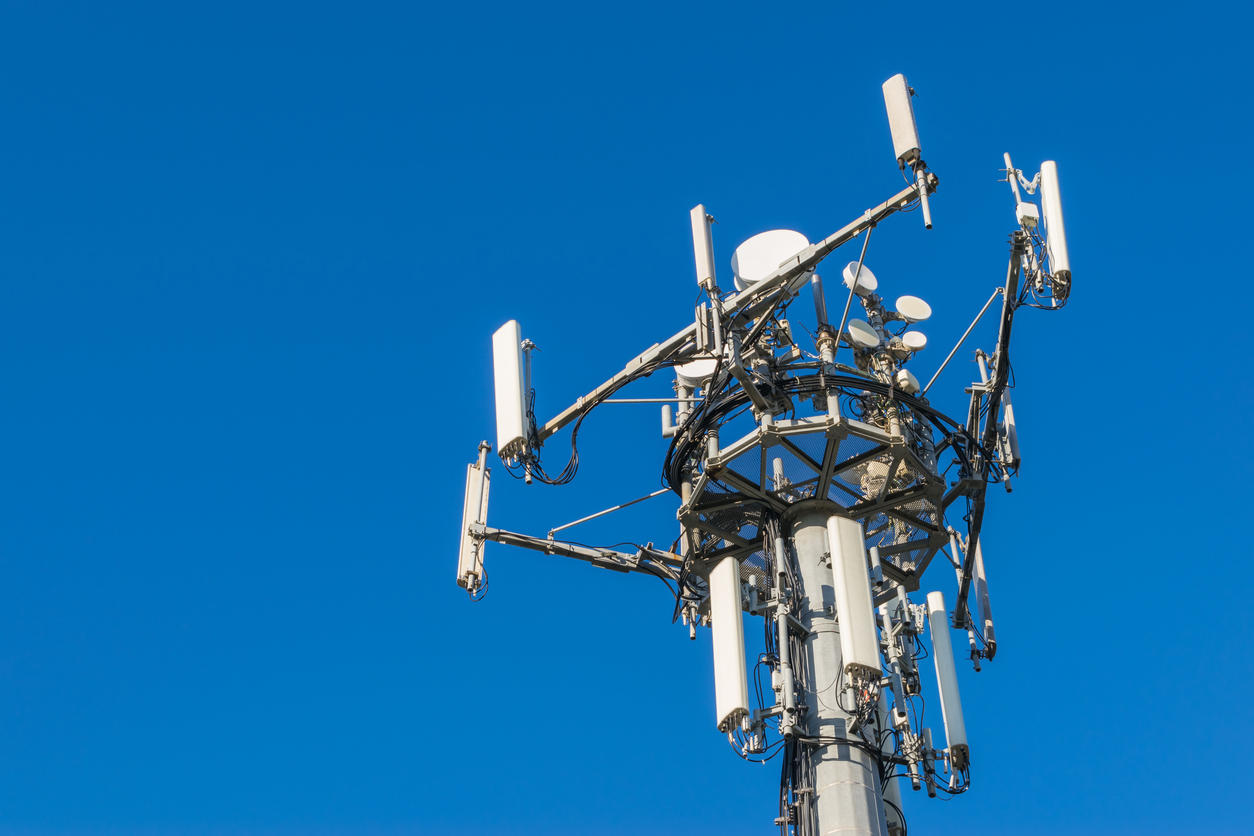 Mobile phone communication antenna tower with the blue sky, Telecommunication tower