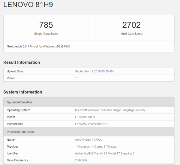 Lenovo Yoga 530 AMD Ryzen Geekbench 5