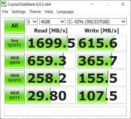 Lenovo Yoga 530 AMD Ryzen SSD Crytral Diskmark