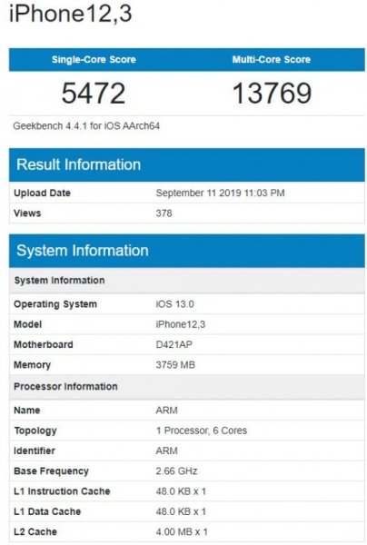 Apple iPhone A11 Pro Geekbench 4