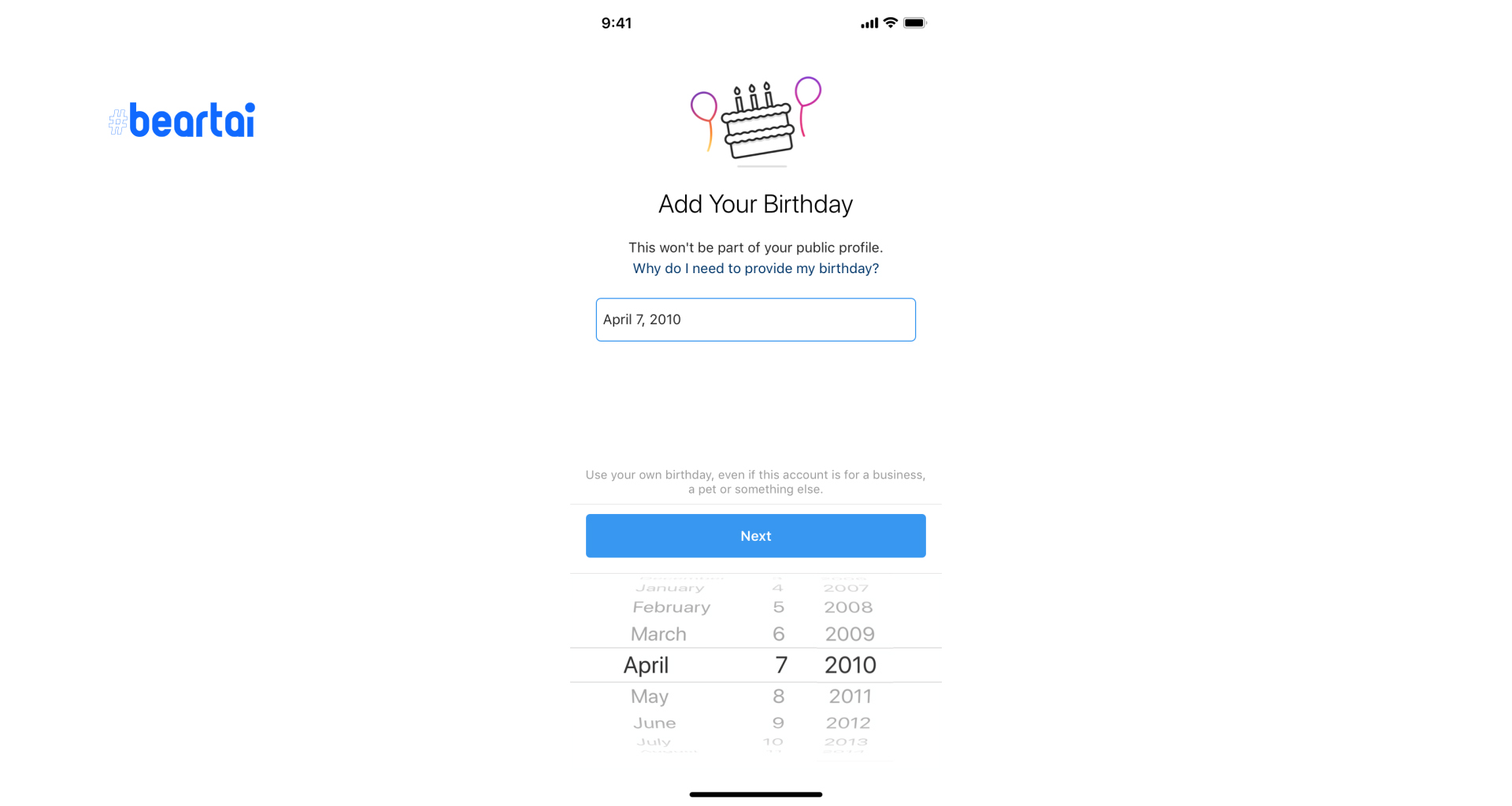 Instagram ให้ระบุวันเกิดตอนสมัครบัญชี