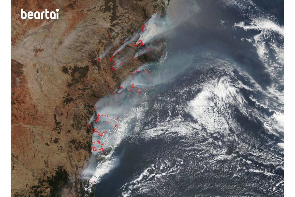 นาซ่าเผยภาพถ่ายจากดาวเทียมเหตุไฟป่าในออสเตรเลียเกือบ 100 จุด ราว 21,448 ตร.กม.
