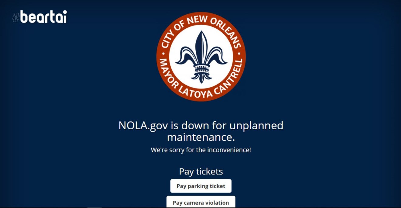 เว็บไซต์ nola.gov ของนิวออร์ลีนส์ที่ปิดให้บริการ