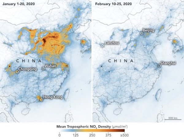 ระดับมลภาวะในชั้นบรรยากาศเหนือประเทศจีนลดลงอย่างมากในช่วงการแพร่ระบาด
