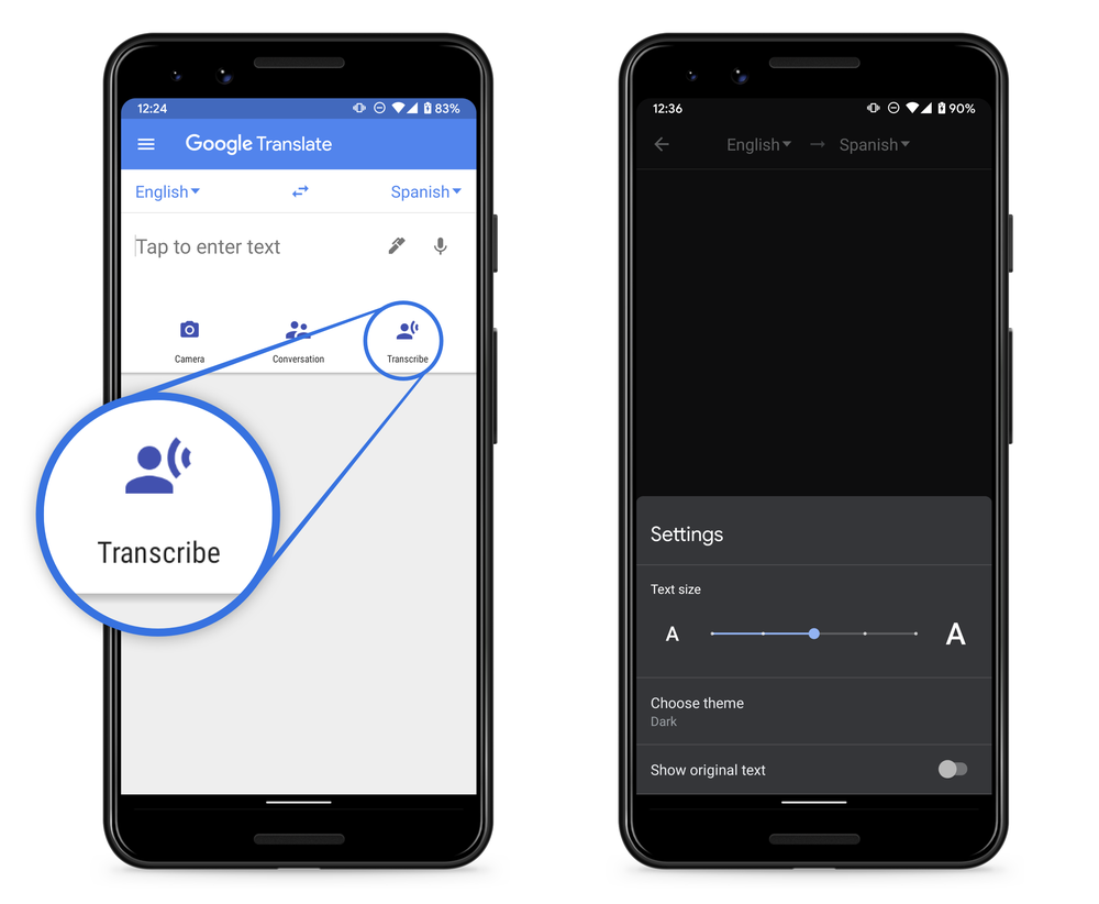 Google Translate โหมด Transcribe