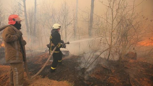 เจ้าหน้าที่ของยูเครนกำลังเร่งดับไฟในพื้นที่ที่เกิดไฟป่า