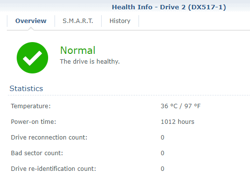 หน้ารายงานสุขภาพของ WD Red 14 TB ใน Synology DSM