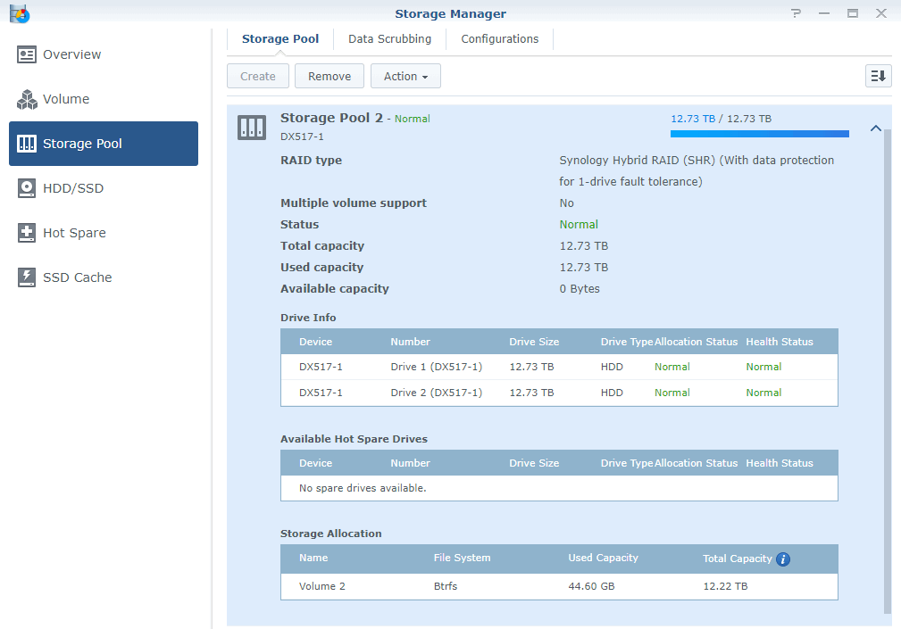 ข้อมูลของ WD Red 14 TB ที่แสดงในระบบเมื่อรวมเป็น Storage Pool เดียวกัน