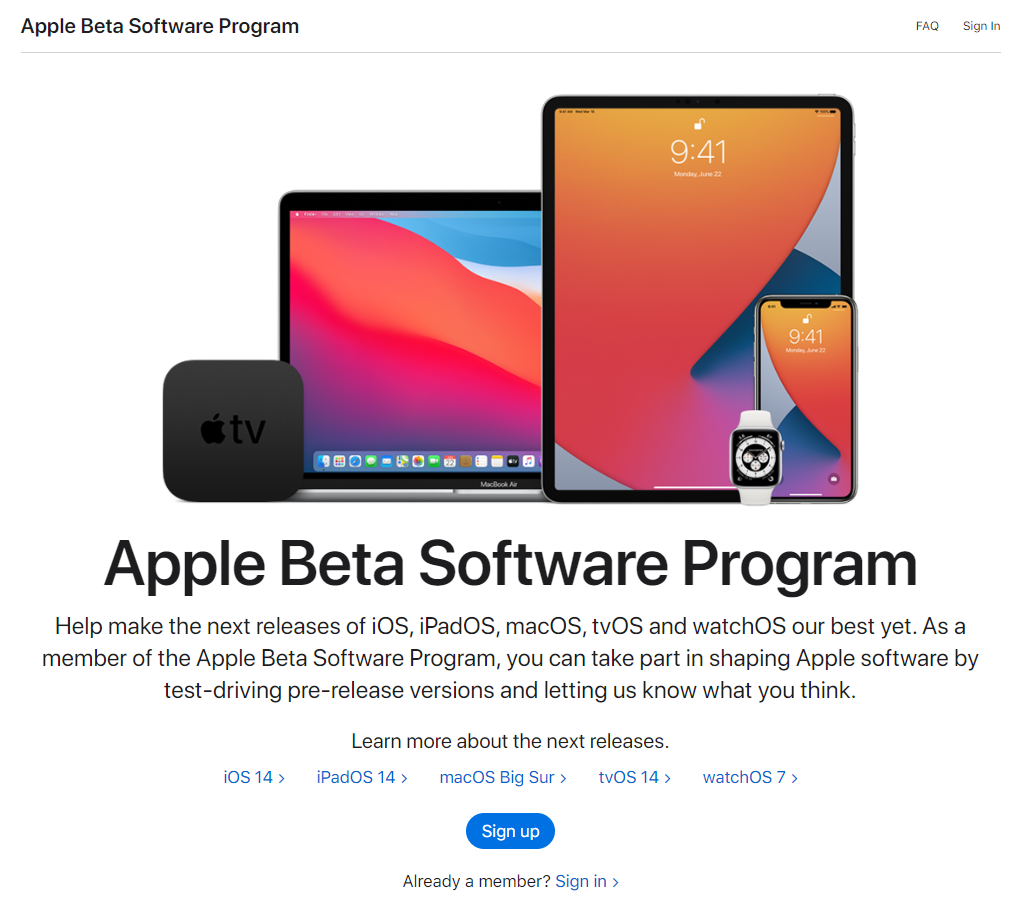 เข้าไปลงทะเบียนที่ beta.apple.com