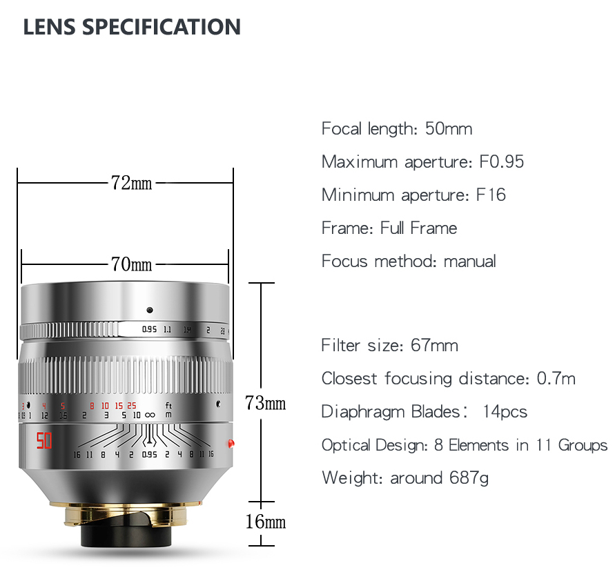 TTartisan 50mm f/0.95 สี Silver