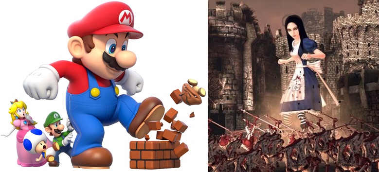 Mega Mario จากเกม New Super Mario Bros กับ Alice ในเกม Alice Madness Returns