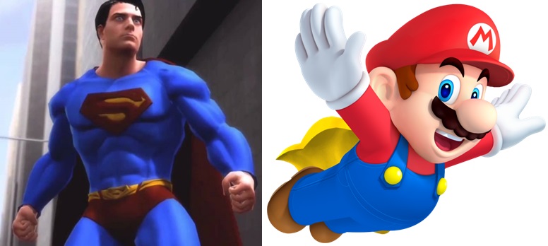 Cape Mario จากเกม Super Mario World กับ Superman ในเกม Superman 