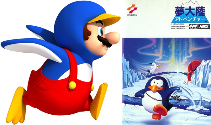 Penguin Mario จากเกม New Super Mario Bros Wii  กับ Penguin ในเกม Penguin Adventure 