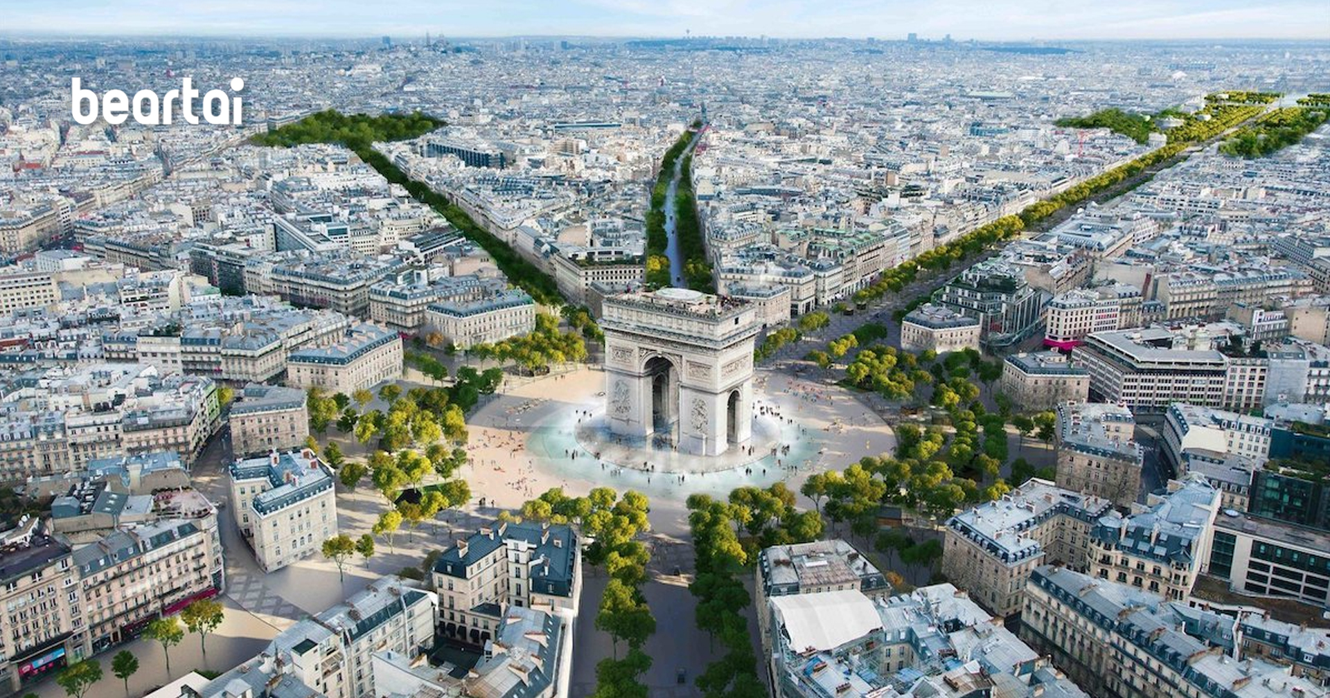 ถนนฌ็องเซลิเซ่ในปารีส จะเอาถนนรถวิ่งออกครึ่งหนึ่ง เพิ่มเป็นถนนคนเดินและสร้างอุโมงค์ต้นไม้