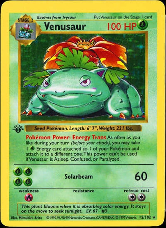 1st Edition Holographic Shadowless Venusaur Card