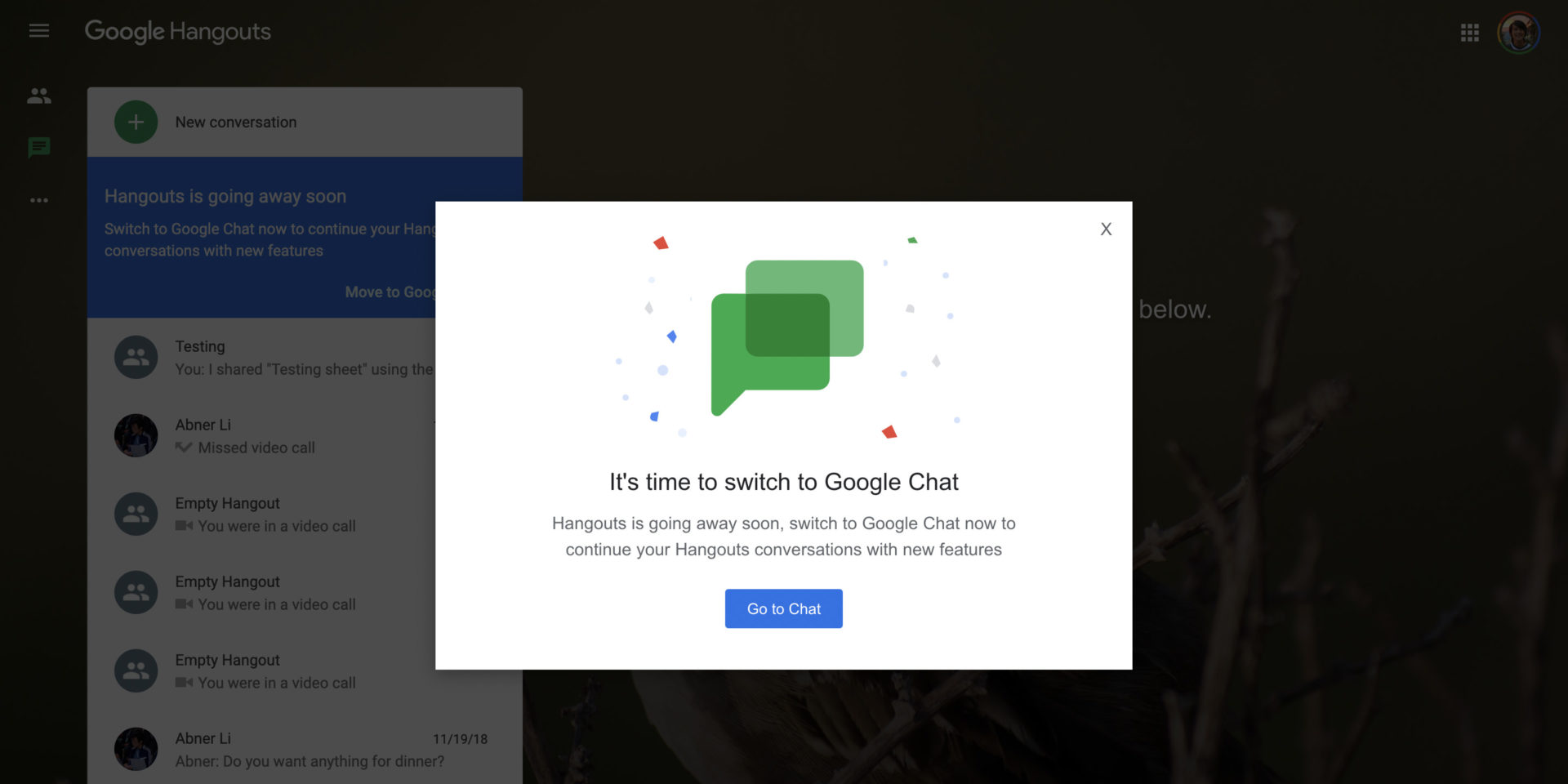 กูเกิลเตรียมปิดบริการ Hangouts เตือนผู้ใช้ย้ายสู่ Google Chat