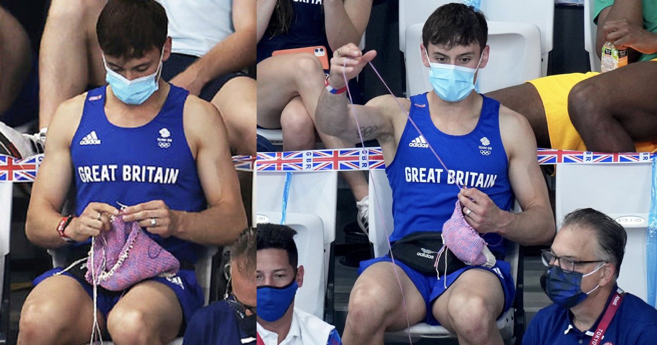 นักกระโดดน้ำเหรียญทอง Tom Daley ‘นั่งถักนิตติง’ ระหว่างชมโอลิมปิก