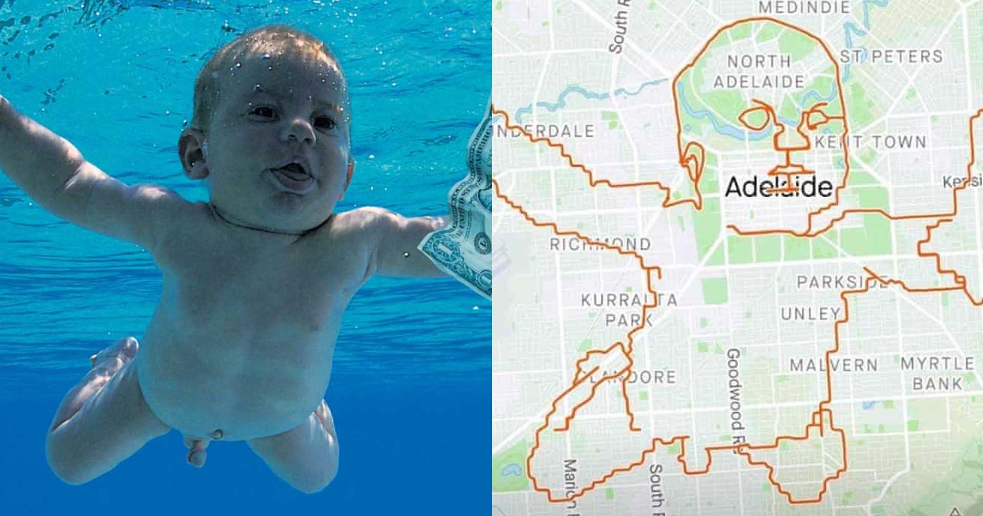 นักปั่นจักรยานชาวออสเตรเลียใช้แอป GPS ปั่นรอบเมืองเป็นรูปปกอัลบั้มวง Nirvana