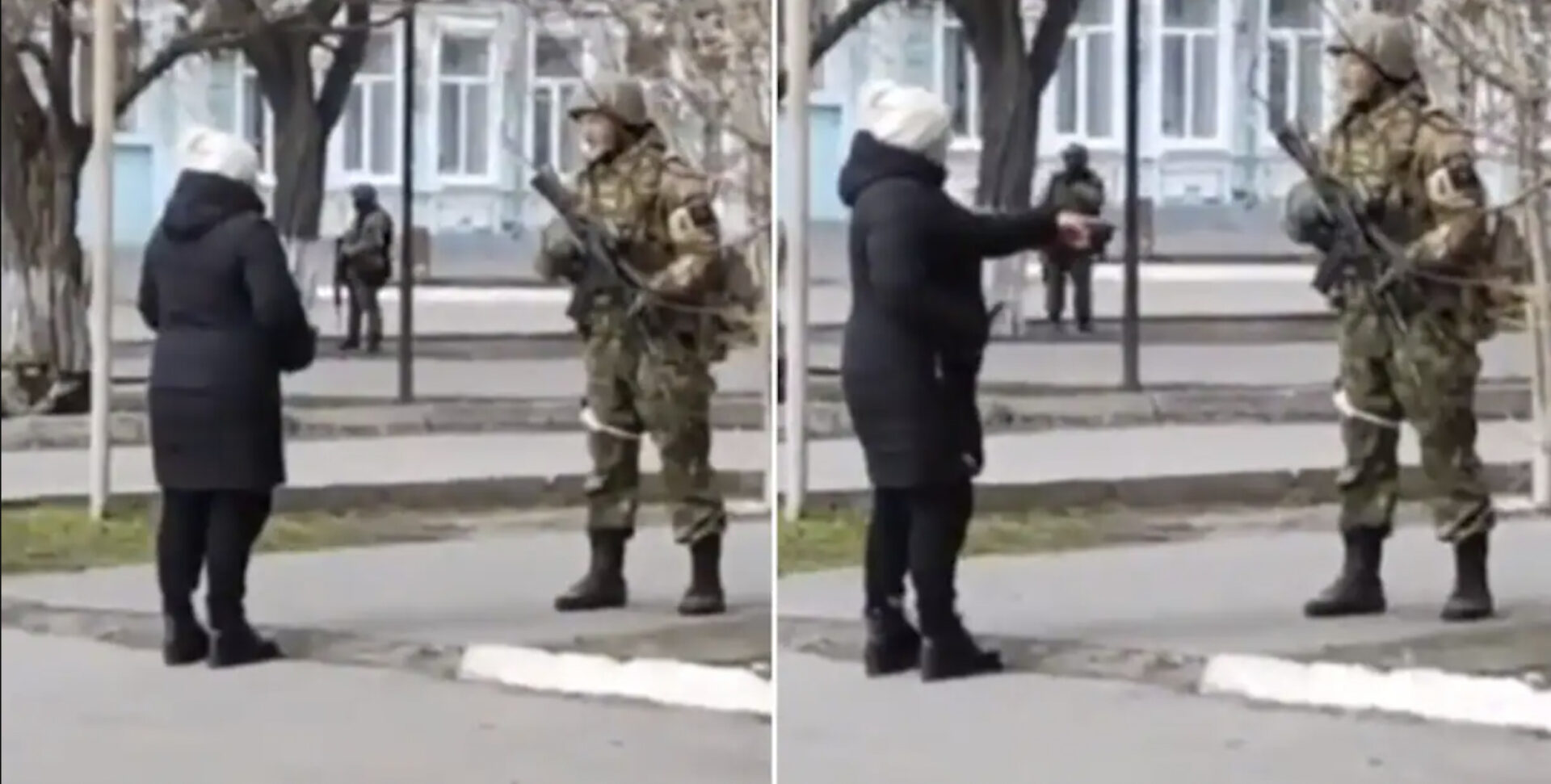คลิปไวรัล หญิงยูเครนใจกล้าด่าทหารรัสเซีย พร้อมยื่นเมล็ดดอกทานตะวันให้