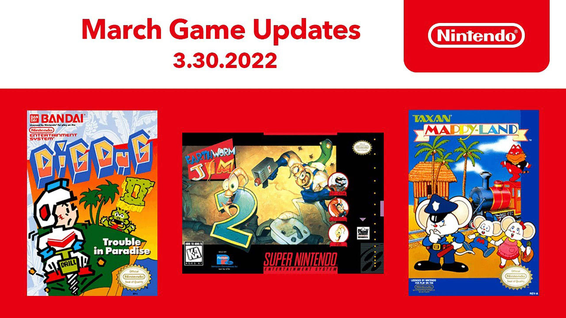 Nintendo Switch Online เพิ่มเกม Earthworm Jim 2, DIG-DUG II และ MAPPY-LAND
