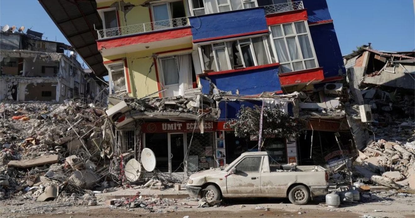 A view shows a destroyed building, in Antakya, Turkey