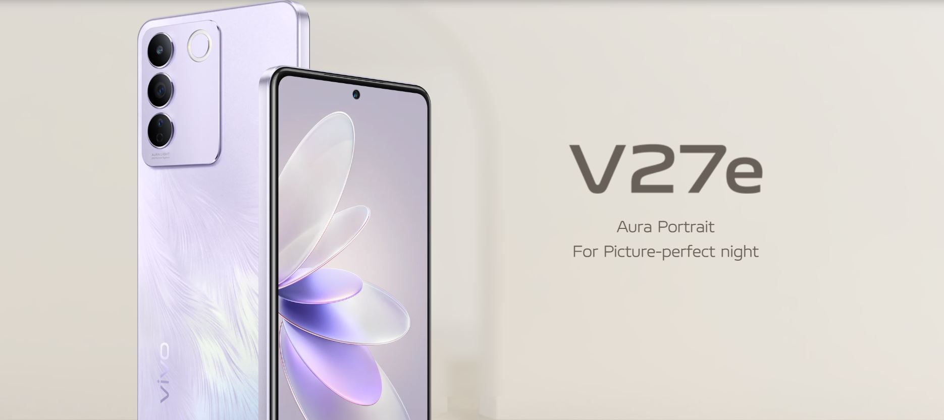 พบ Vivo V27e โผล่เตรียมเปิดตัว 1 มี.ค.นี้ มาพร้อมดีไซน์ไม่เหมือนใคร สีม่วงผสมลวดลายคล้ายขนนก