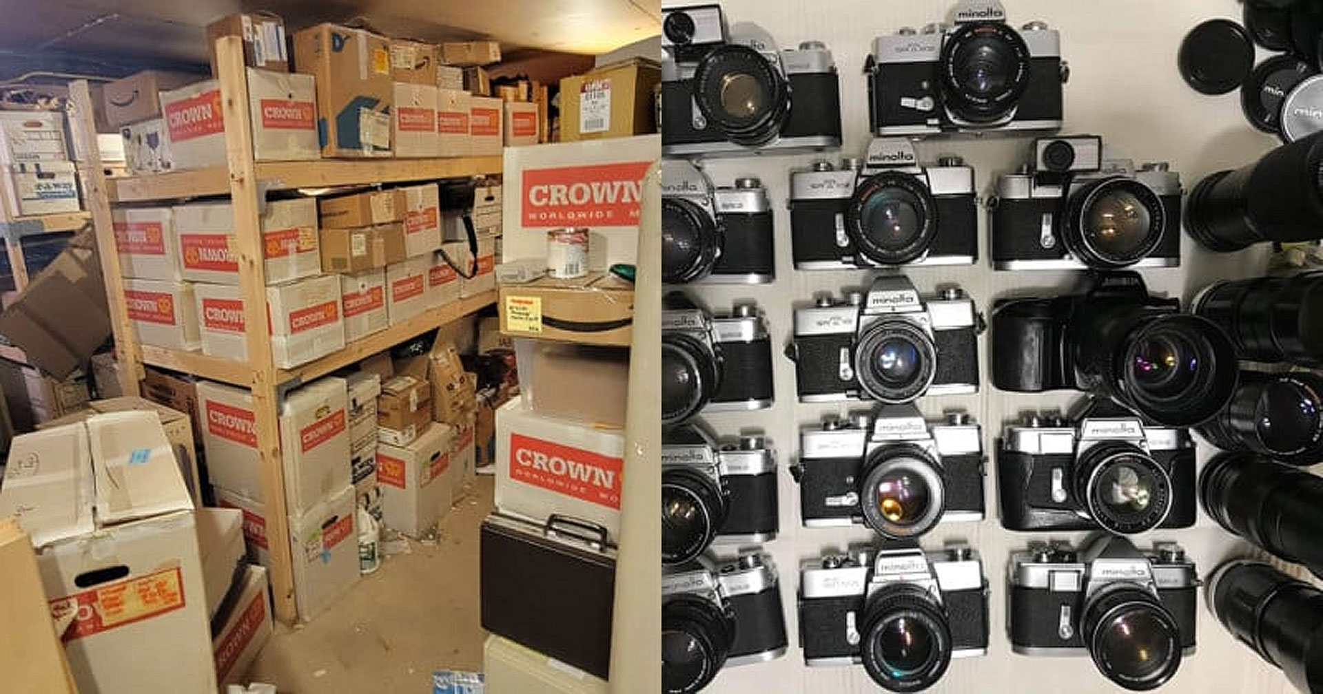 โชคหล่นทับ! คู่รักเจอขุมทรัพย์กล้องเลนส์กว่า 2,000 ตัว ระหว่างทำความสะอาดห้องเช่าเก็บของ