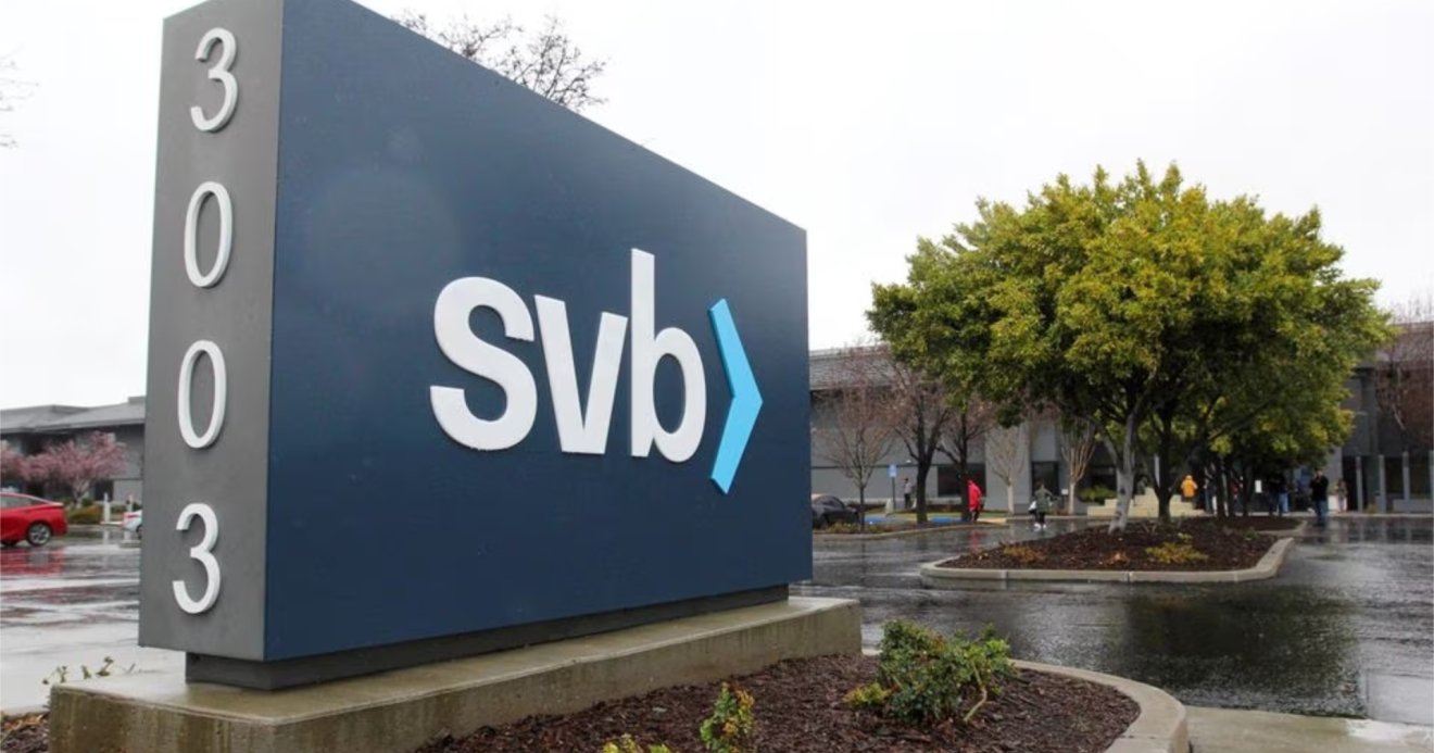 A sign for Silicon Valley Bank (SVB) headquarters